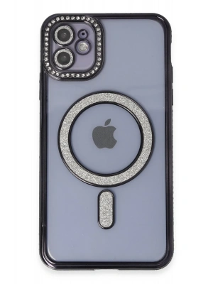 Newface iPhone 11 Kılıf Joke Simli Magneticsafe Kılıf - Siyah