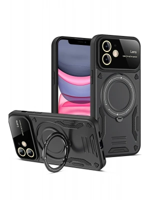 Newface iPhone 11 Kılıf Joy Lens Standlı Kapak - Siyah