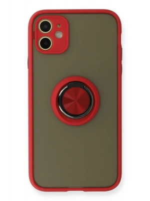 Newface iPhone 11 Kılıf Montreal Yüzüklü Silikon Kapak - Kırmızı