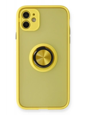 Newface iPhone 11 Kılıf Montreal Yüzüklü Silikon Kapak - Sarı