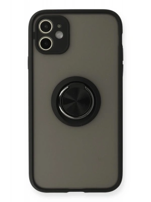 Newface iPhone 11 Kılıf Montreal Yüzüklü Silikon Kapak - Siyah