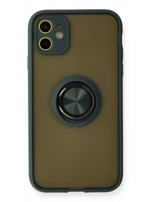 Newface iPhone 11 Kılıf Montreal Yüzüklü Silikon Kapak - Yeşil