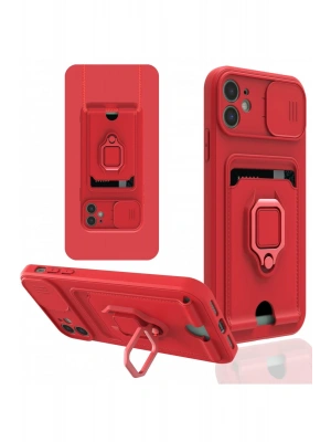 Newface iPhone 11 Kılıf Zuma Kartvizitli Yüzüklü Silikon - Kırmızı