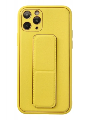 Newface iPhone 11 Pro Kılıf Coco Deri Standlı Kapak - Sarı