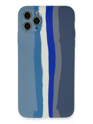 Newface iPhone 11 Pro Kılıf Ebruli Lansman Silikon - Mavi-Gri