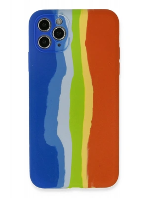 Newface iPhone 11 Pro Kılıf Ebruli Lansman Silikon - Mavi-Turuncu