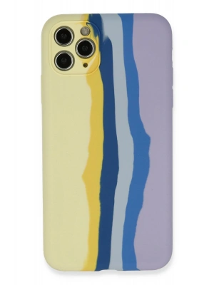 Newface iPhone 11 Pro Kılıf Ebruli Lansman Silikon - Sarı-Lila