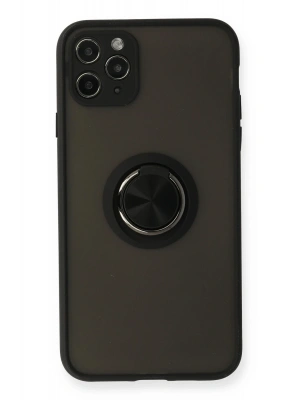 Newface iPhone 11 Pro Kılıf Montreal Yüzüklü Silikon Kapak - Siyah