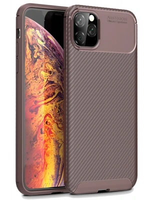 Newface iPhone 11 Pro Max Kılıf Auto Focus Karbon Kapak - Kahverengi