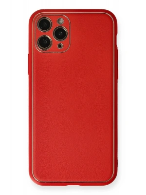 Newface iPhone 11 Pro Max Kılıf Coco Deri Silikon Kapak - Kırmızı