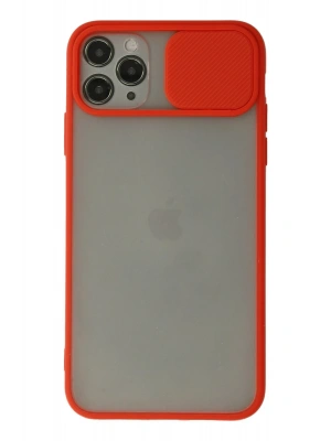 Newface iPhone 11 Pro Max Kılıf Palm Buzlu Kamera Sürgülü Silikon - Kırmızı