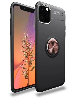 Newface iPhone 11 Pro Max Kılıf Range Yüzüklü Silikon - Siyah-Gold