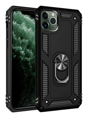 Newface iPhone 11 Pro Max Kılıf Sofya Yüzüklü Silikon Kapak - Siyah