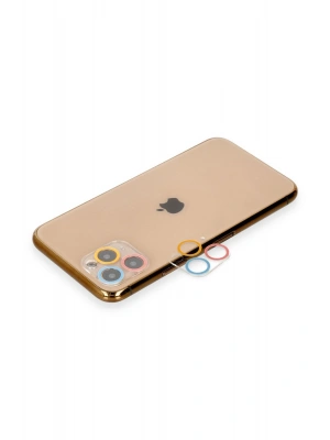 Newface iPhone 11 Pro Max Renkli Kamera Lens Koruma Cam - Pembe-Mavi