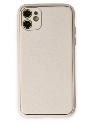 Newface iPhone 12 Kılıf Coco Deri Silikon Kapak - Beyaz