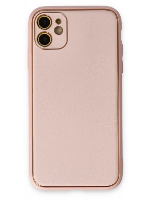 Newface iPhone 12 Kılıf Coco Deri Silikon Kapak - Pudra