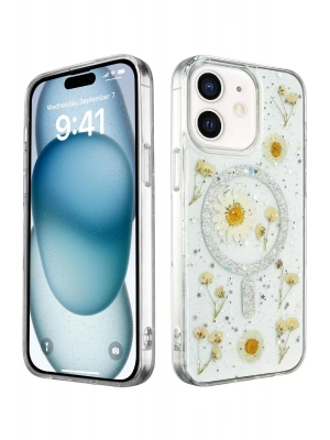 Newface iPhone 12 Kılıf Daisy Simli Magsafe Kapak - Gümüş