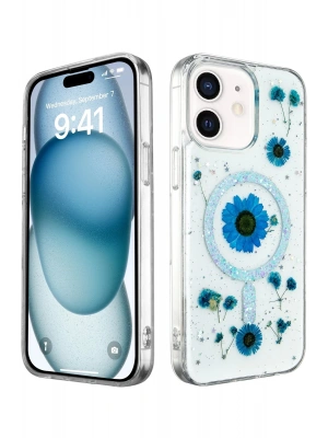 Newface iPhone 12 Kılıf Daisy Simli Magsafe Kapak - Mavi