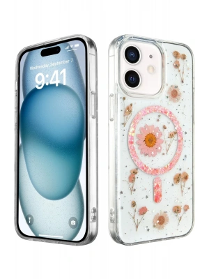 Newface iPhone 12 Kılıf Daisy Simli Magsafe Kapak - Pembe