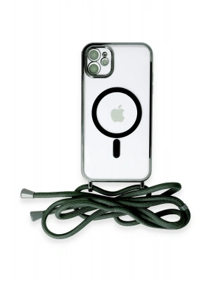 Newface iPhone 12 Kılıf Divo Lazer Askılı Magsafe Kapak - Koyu Yeşil