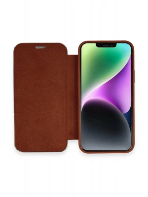 Newface iPhone 12 Kılıf Dolpin Kapaklı - Kahverengi