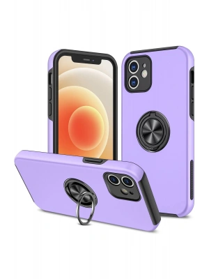 Newface iPhone 12 Kılıf Elit Yüzüklü Kapak - Mor