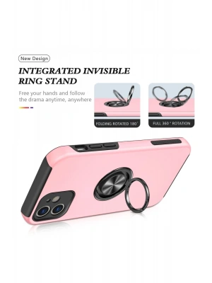 Newface iPhone 12 Kılıf Elit Yüzüklü Kapak - Pembe