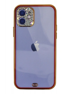 Newface iPhone 12 Kılıf Liva Taşlı Silikon - Kırmızı