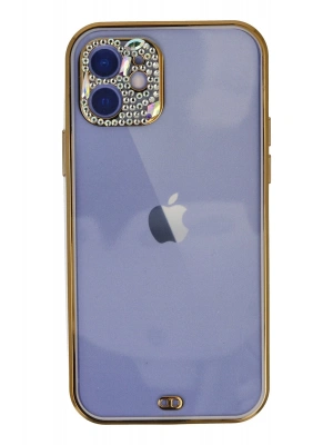 Newface iPhone 12 Kılıf Liva Taşlı Silikon - Mor