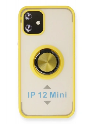 Newface iPhone 12 Kılıf Montreal Yüzüklü Silikon Kapak - Sarı