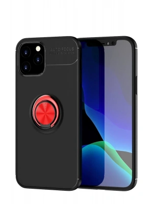 Newface iPhone 12 Kılıf Range Yüzüklü Silikon - Siyah-Kırmızı