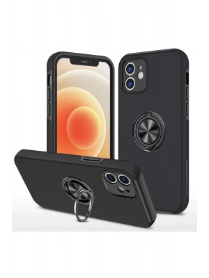 Newface iPhone 12 Mini Kılıf Elit Yüzüklü Kapak - Siyah