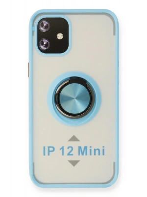 Newface iPhone 12 Mini Kılıf Montreal Yüzüklü Silikon Kapak - Buz Mavi