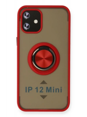 Newface iPhone 12 Mini Kılıf Montreal Yüzüklü Silikon Kapak - Kırmızı