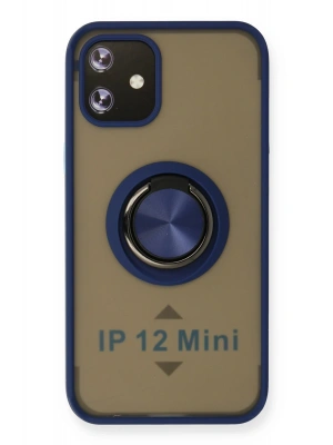 Newface iPhone 12 Mini Kılıf Montreal Yüzüklü Silikon Kapak - Lacivert