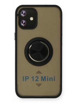 Newface iPhone 12 Mini Kılıf Montreal Yüzüklü Silikon Kapak - Siyah