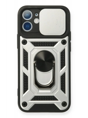 Newface iPhone 12 Mini Kılıf Pars Lens Yüzüklü Silikon - Gümüş