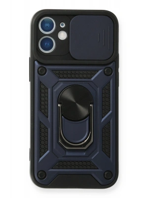 Newface iPhone 12 Mini Kılıf Pars Lens Yüzüklü Silikon - Lacivert