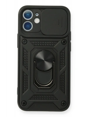 Newface iPhone 12 Mini Kılıf Pars Lens Yüzüklü Silikon - Siyah