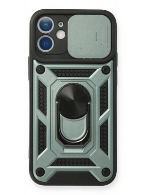 Newface iPhone 12 Mini Kılıf Pars Lens Yüzüklü Silikon - Yeşil