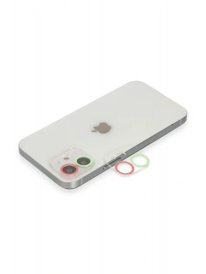 Newface iPhone 12 Mini Renkli Kamera Lens Koruma Cam - Yeşil-Pembe