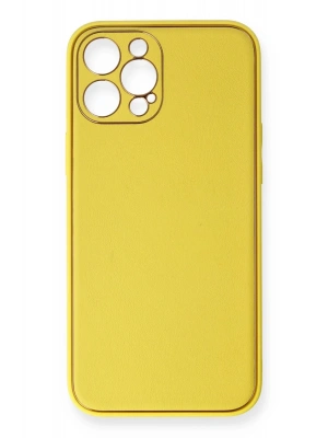 Newface iPhone 12 Pro Kılıf Coco Deri Silikon Kapak - Sarı