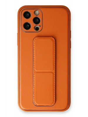 Newface iPhone 12 Pro Kılıf Coco Deri Standlı Kapak - Turuncu