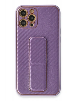 Newface iPhone 12 Pro Kılıf Coco Karbon Standlı Kapak - Mor