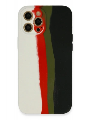 Newface iPhone 12 Pro Kılıf Ebruli Lansman Silikon - Beyaz-Siyah