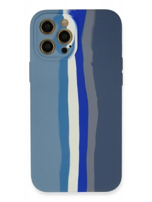 Newface iPhone 12 Pro Kılıf Ebruli Lansman Silikon - Mavi-Gri