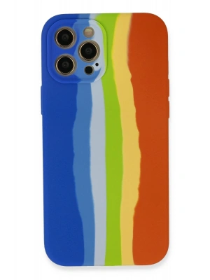 Newface iPhone 12 Pro Kılıf Ebruli Lansman Silikon - Mavi-Turuncu