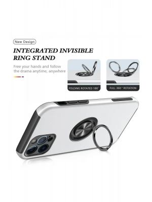 Newface iPhone 12 Pro Kılıf Elit Yüzüklü Kapak - Gümüş