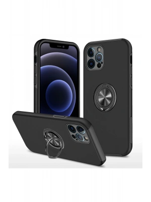 Newface iPhone 12 Pro Kılıf Elit Yüzüklü Kapak - Siyah