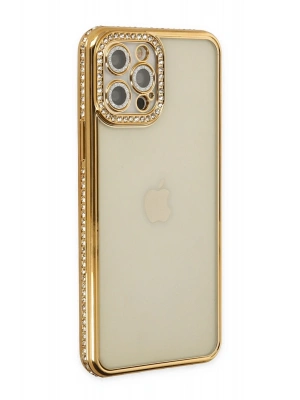 Newface iPhone 12 Pro Kılıf Joke Taşlı Silikon - Gold